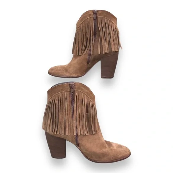 Andre Assous Fringe Suede Heeled Ankle Boots Size 7 US / 37 EU - Picture 4 of 10